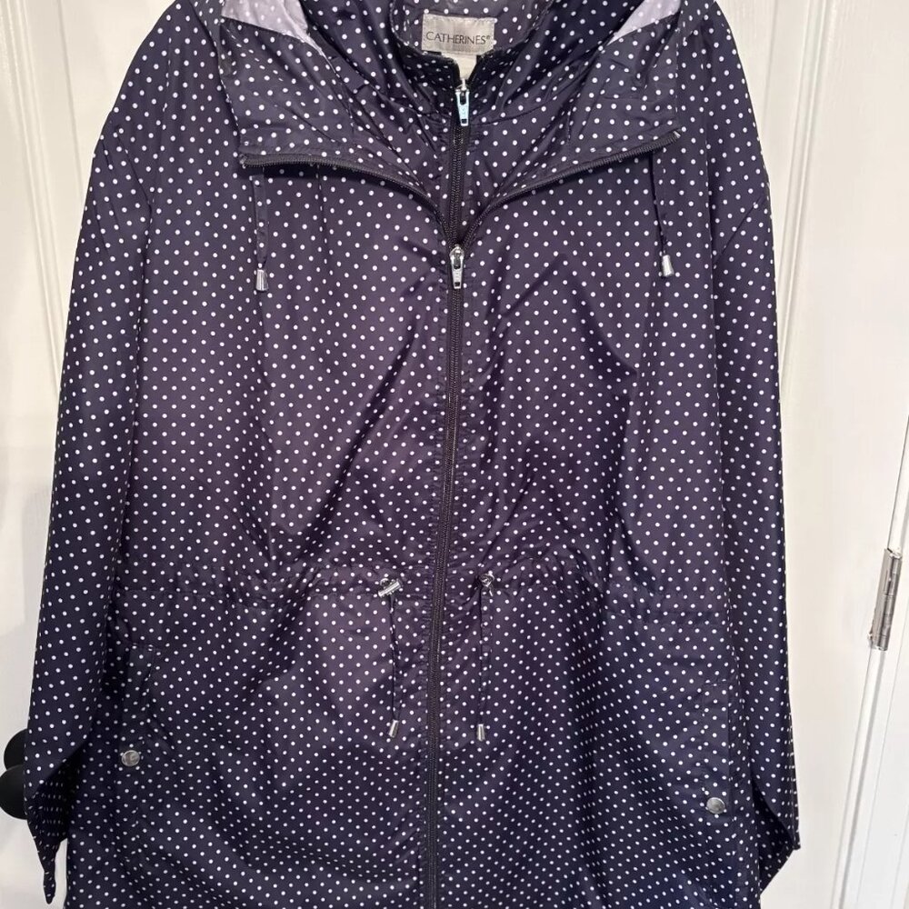 Catherines Ultimate Packable Parka - Womens Size 4XL - Navy w/White Polka Dots